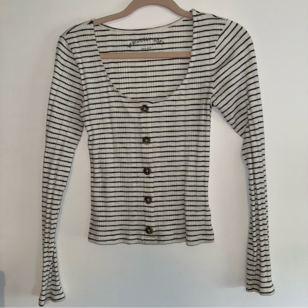 Aeropostale Black and White Striped Button-Down Shirt